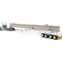 1/64 White/Blue Peterbilt 389 w/ ERMC Hydra-Steer Trailer & Bridge Beam Load, DCP by First Gear