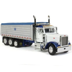 1/64 White/Blue Peterbilt 379 w/ Tri-axle Chrome MAC Dump Body, DCP by First Gear