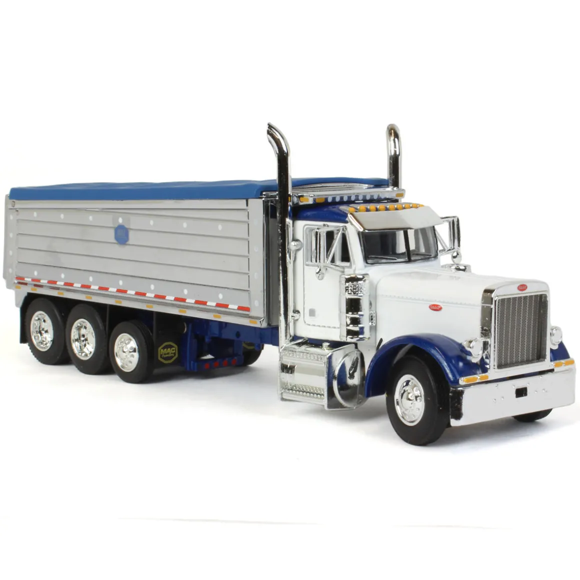 1/64 White/Blue Peterbilt 379 w/ Tri-axle Chrome MAC Dump Body, DCP by First Gear