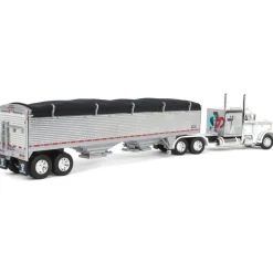 1/64 White/Chrome Peterbilt 359 60in Vintage Sleeper w/ Wilson High Side Grain Trailer, DCP by First Gear