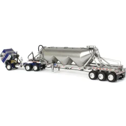 1/64 White-Freightliner Cabover w/ Tri-Axle Pneumatic Tanker, Gray & Blue, DCP by First Gear