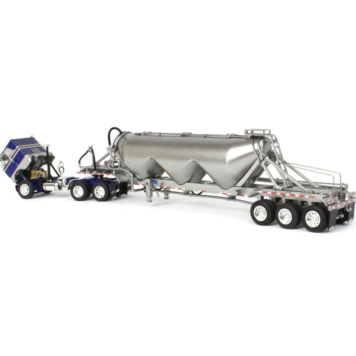 1/64 White-Freightliner Cabover w/ Tri-Axle Pneumatic Tanker, Gray & Blue, DCP by First Gear