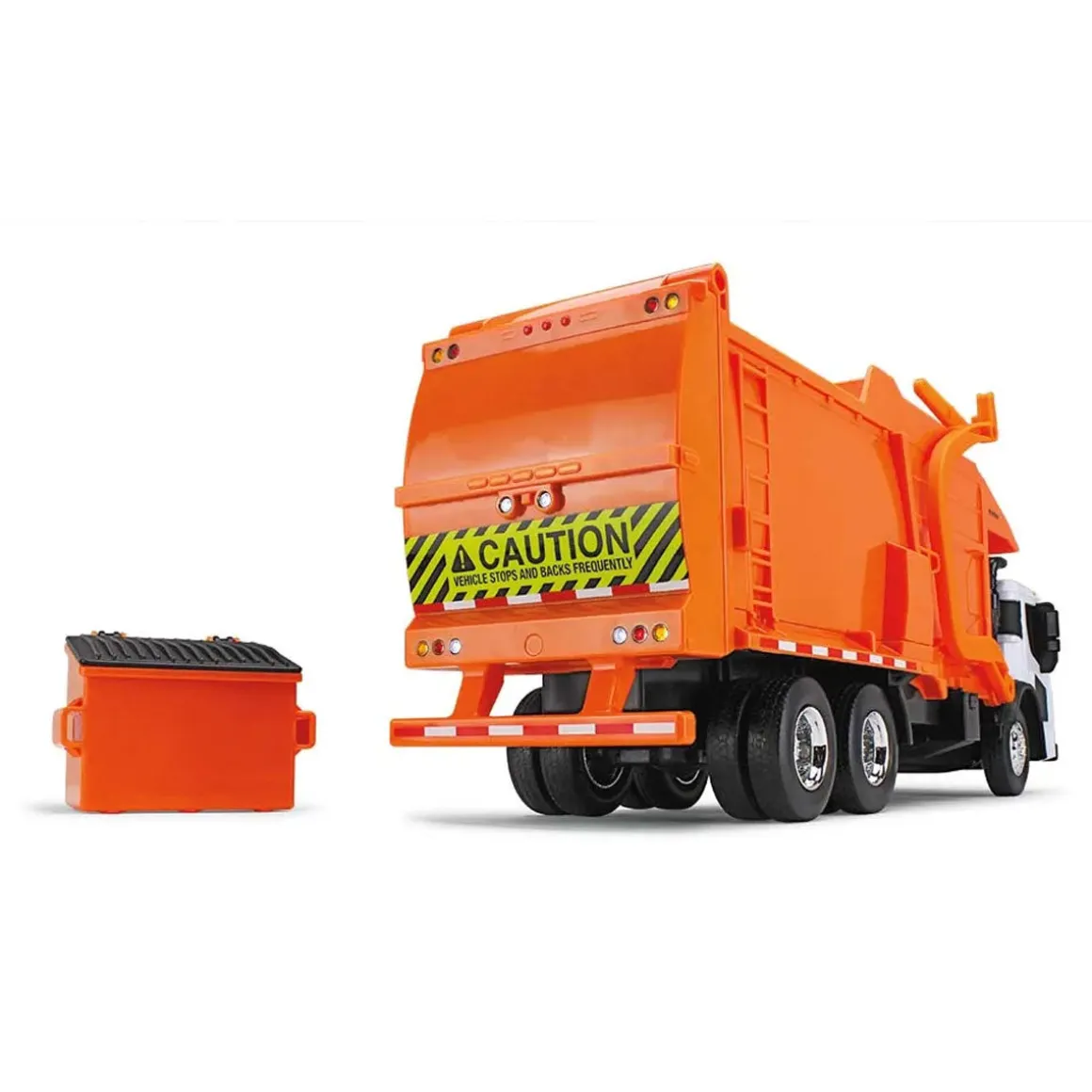 1/25 White/Orange Mack LR Garbage Truck w/ McNeilus Meridian Loader & Dumpster (Includes Lights & Sounds!)