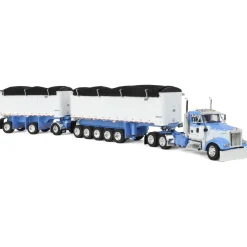 1/64 Wisteria/White Kenworth W900L with 31ft & 20ft End Dump Trailers, DCP by First Gear