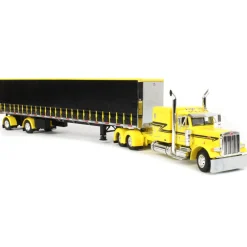 1/64 Yellow & Black Peterbilt 379 63in Flattop Sleeper w/ 53ft Utility Tautliner Trailer, DCP by First Gear