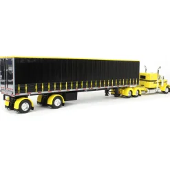 1/64 Yellow & Black Peterbilt 379 63in Flattop Sleeper w/ 53ft Utility Tautliner Trailer, DCP by First Gear