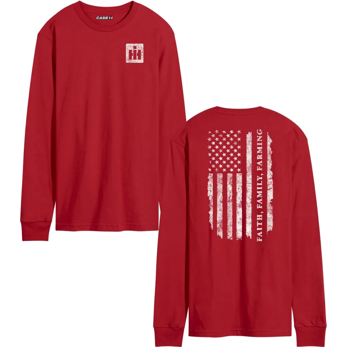 Adult IH Faith Family Farming Flag Red Long Sleeve Shirt