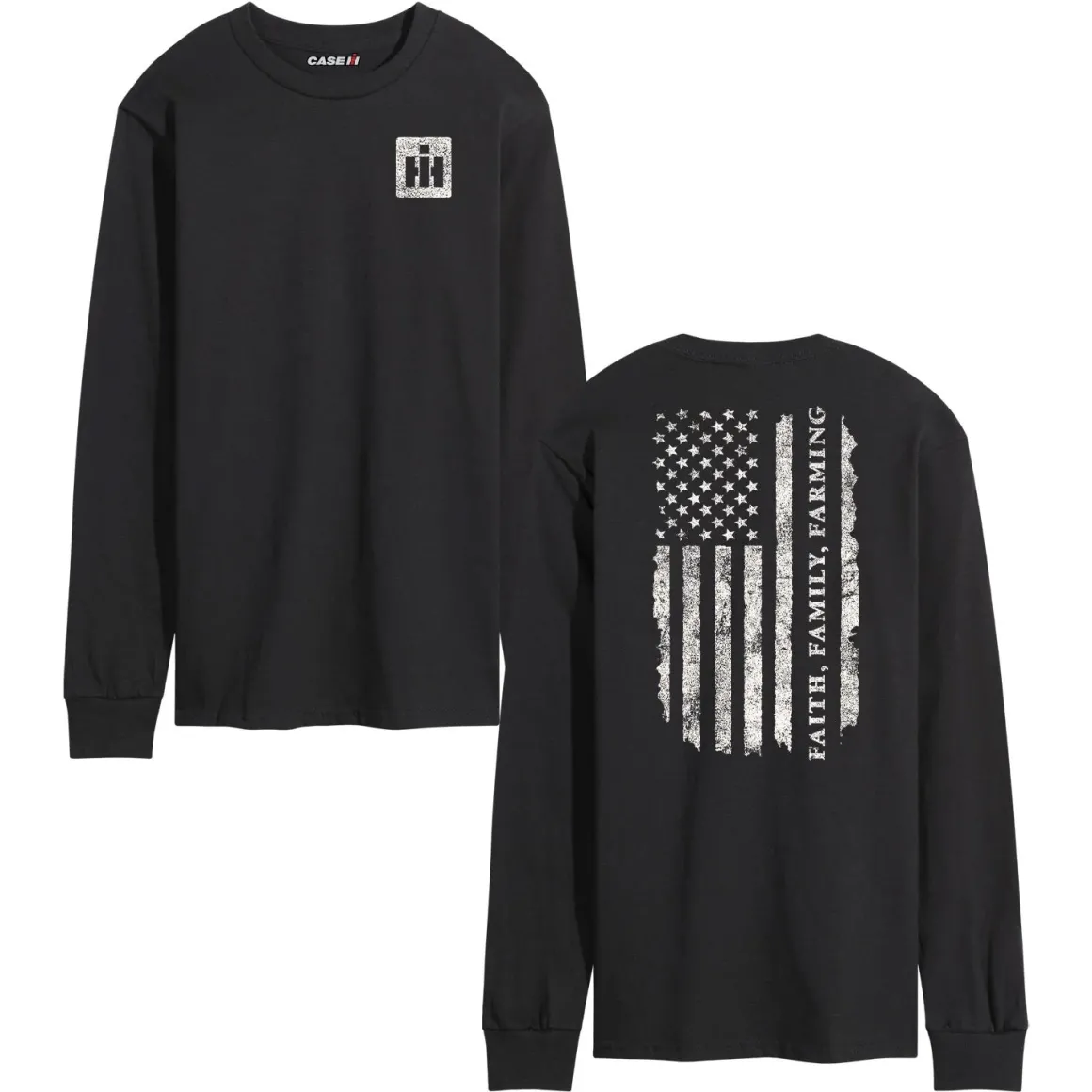 Adult IH Faith Family Farming Flag Black Long Sleeve Shirt