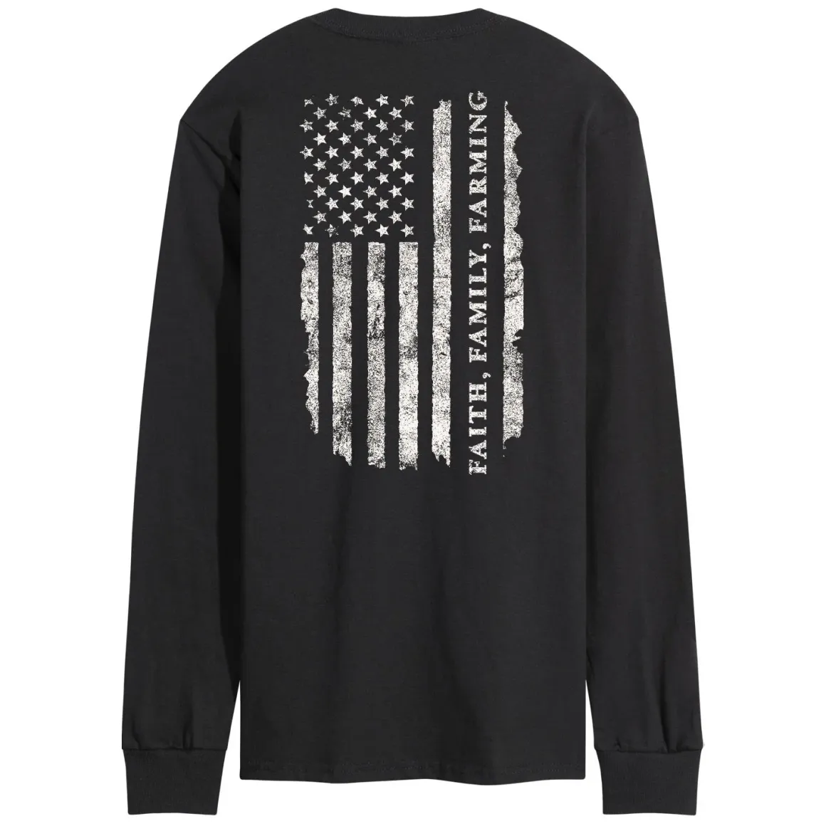 Adult IH Faith Family Farming Flag Black Long Sleeve Shirt