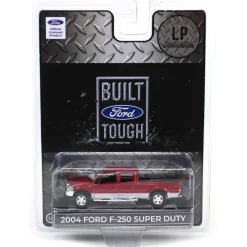 (B&D) - 1/64 2004 Ford F-250 Super Duty Crew Cab Pickup Truck, Toreador Red & Silver Two-Tone, LP Diecast Garage Exclusive - Damaged Box