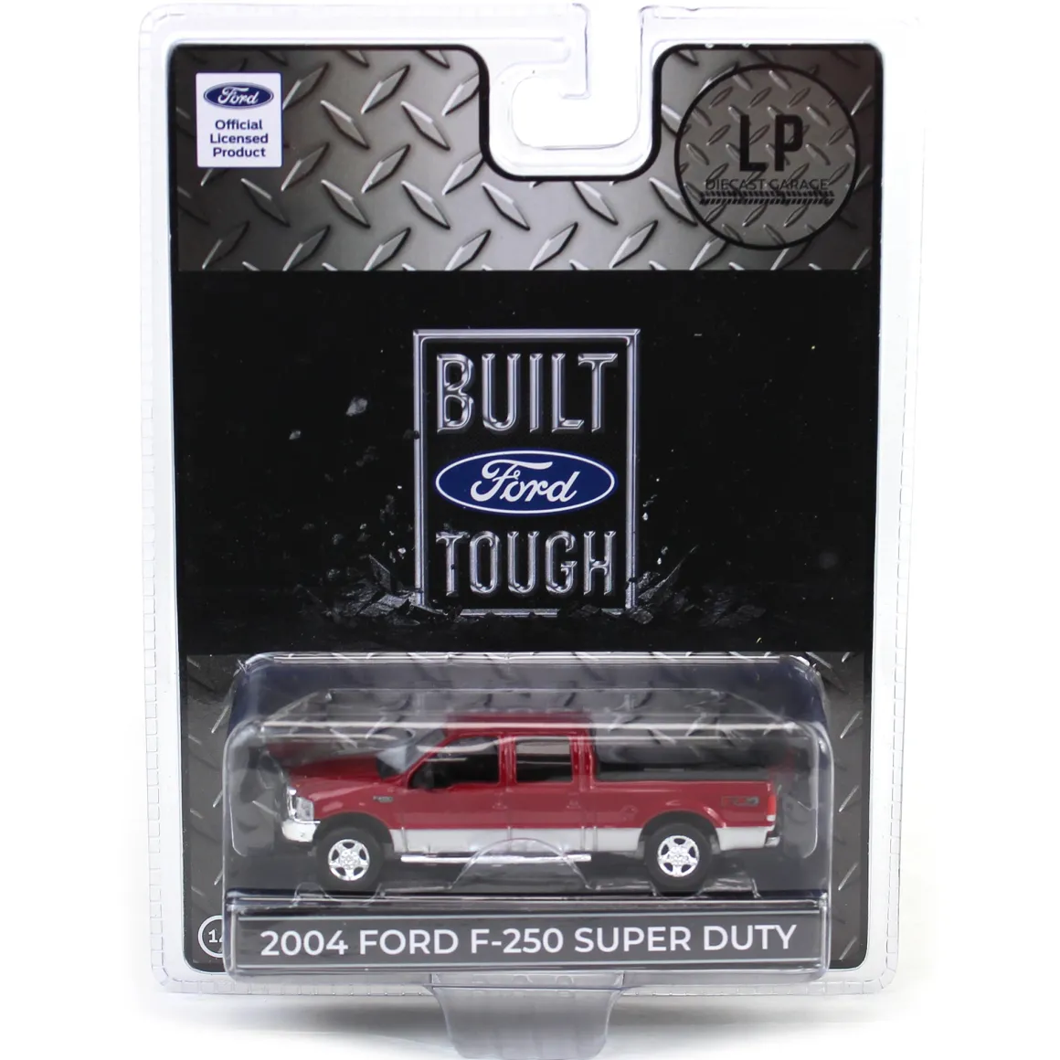 (B&D) - 1/64 2004 Ford F-250 Super Duty Crew Cab Pickup Truck, Toreador Red & Silver Two-Tone, LP Diecast Garage Exclusive - Damaged Box