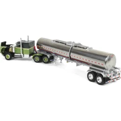 (B&D) 1/64 Dark Green/Olive White Western Star 4900 36in Sleeper with Brenner Chemical Tanker, DCP by First Gear - Damaged Item
