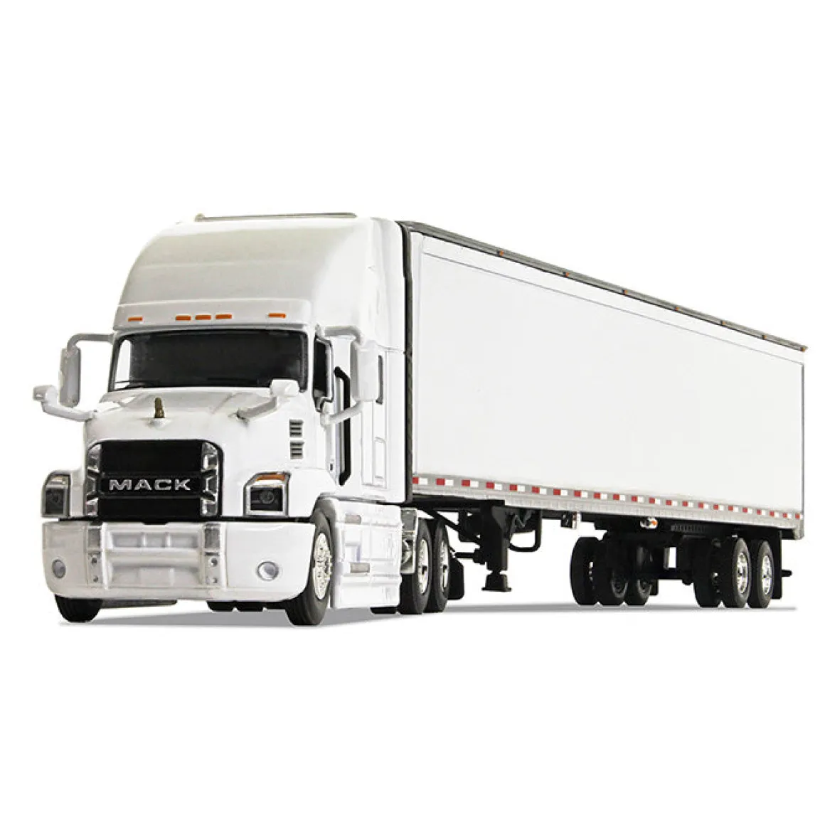 (B&D) 1/64 Mack Anthem Sleeper Cab, White with White 53ft Box Trailer by First Gear - Damaged Item