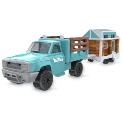 (B&D) Cruisin' Tonka Steel Classic Pickup Truck with Lincoln Logs Tiny Home on Trailer - Damaged Item