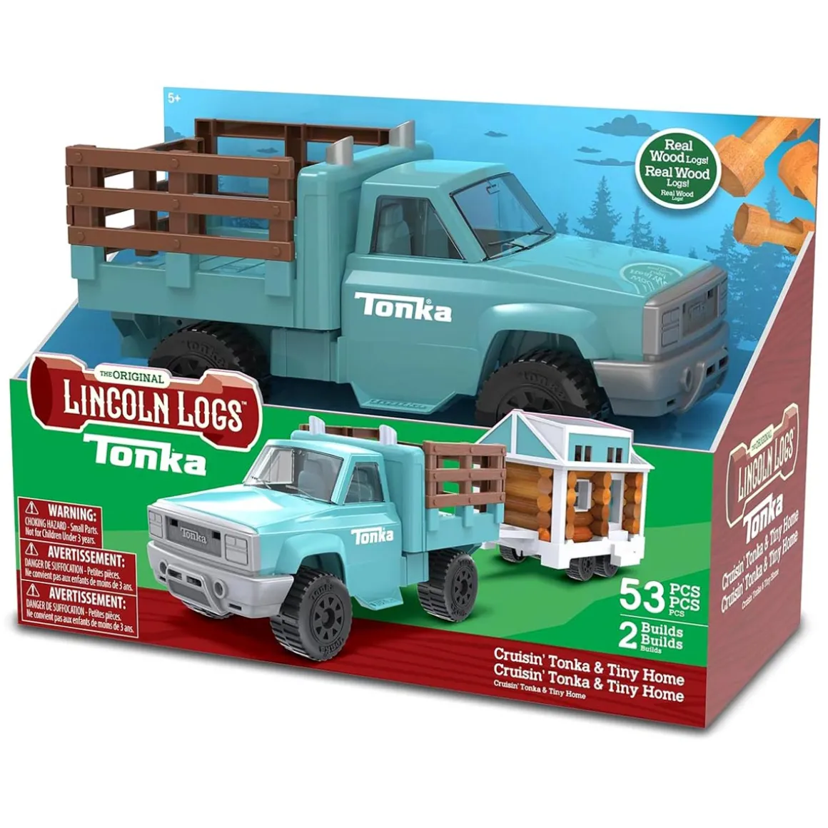(B&D) Cruisin' Tonka Steel Classic Pickup Truck with Lincoln Logs Tiny Home on Trailer - Damaged Item