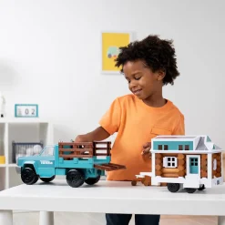 (B&D) Cruisin' Tonka Steel Classic Pickup Truck with Lincoln Logs Tiny Home on Trailer - Damaged Item