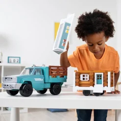 (B&D) Cruisin' Tonka Steel Classic Pickup Truck with Lincoln Logs Tiny Home on Trailer - Damaged Item