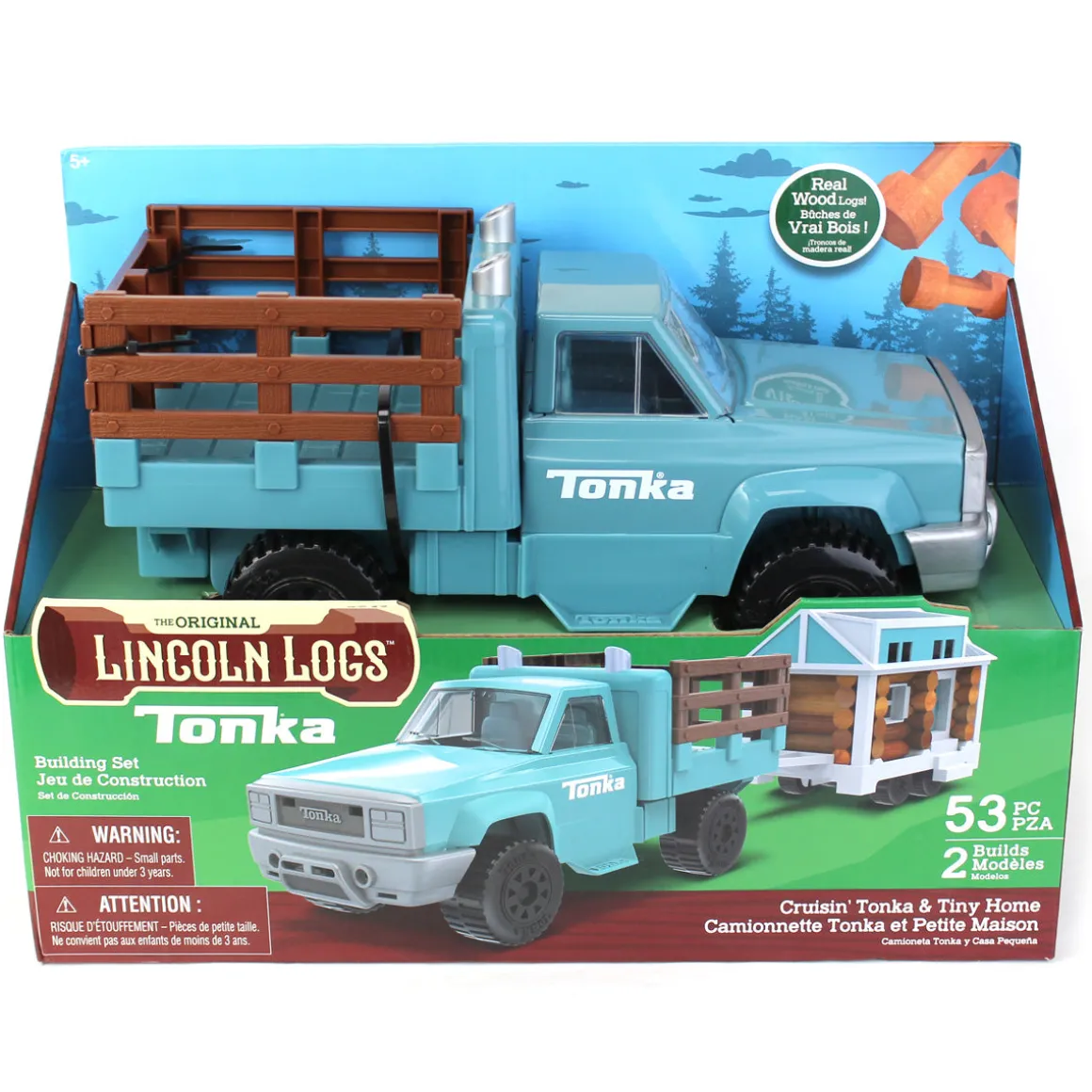 (B&D) Cruisin' Tonka Steel Classic Pickup Truck with Lincoln Logs Tiny Home on Trailer - Damaged Item