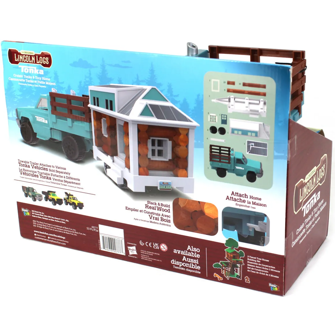 (B&D) Cruisin' Tonka Steel Classic Pickup Truck with Lincoln Logs Tiny Home on Trailer - Damaged Item