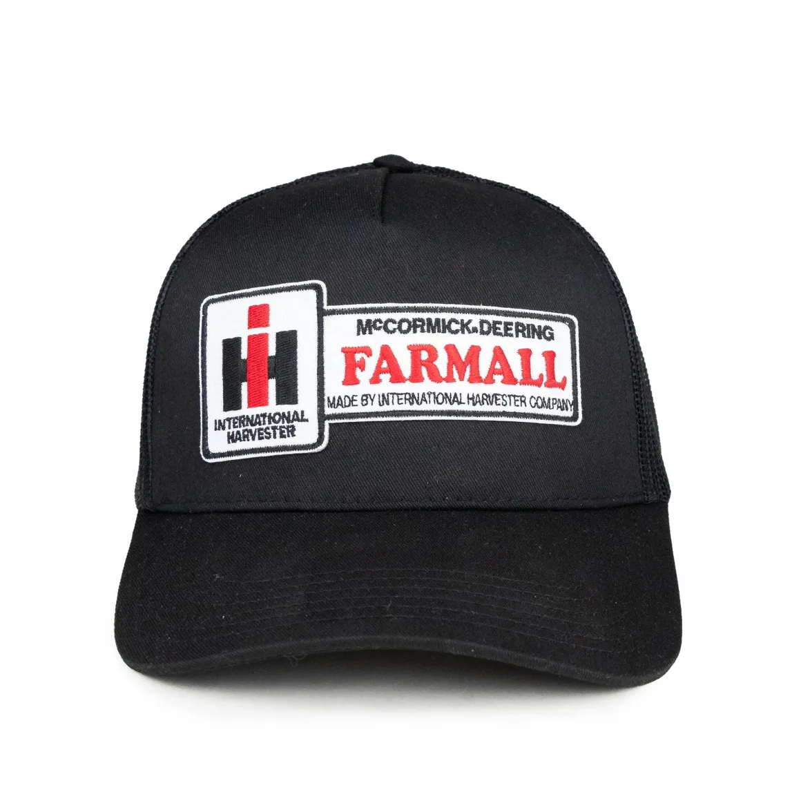 Black McCormick Deering Farmall Logo Mesh Back Trucker Hat