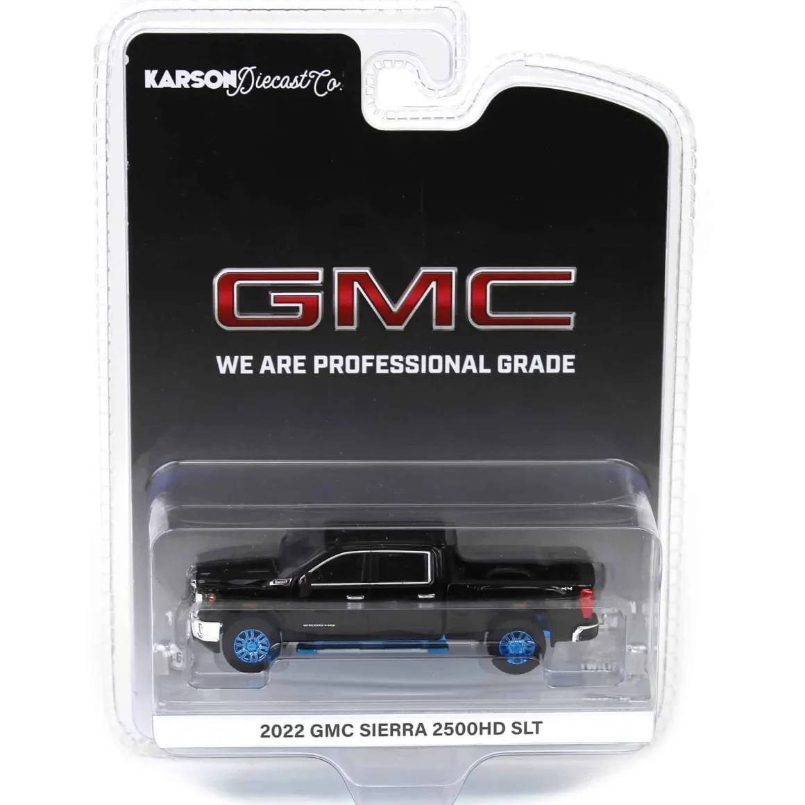 Blue Chrome Chase ~ 1/64 2022 GMC Sierra 2500HD SLT, Ebony Twilight Metallic, Karson Diecast Exclusive