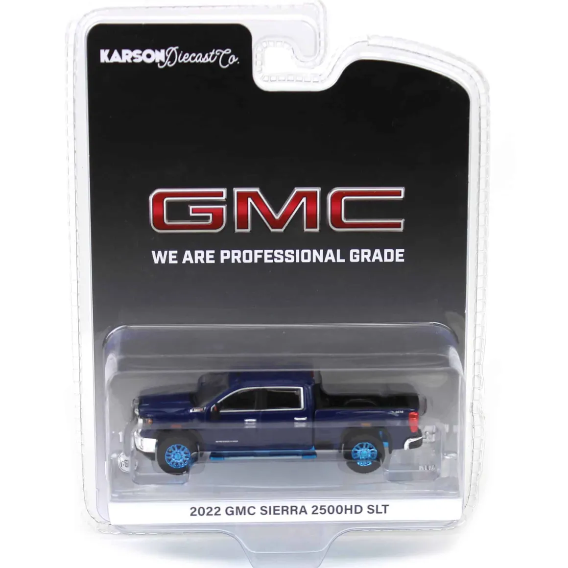 Blue Chrome Chase ~ 1/64 2022 GMC Sierra 2500HD SLT, Pacific Blue, Karson Diecast Exclusive