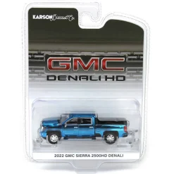 Blue Chrome Chase Unit ~ 1/64 2022 GMC Sierra 2500 Denali, Karson Diecast Exclusive
