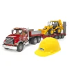 Bruder Mack Semi Granite Low Loader with JCB Backhoe & Hard Hat Kit