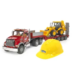 Bruder Mack Semi Granite Low Loader with JCB Backhoe & Hard Hat Kit