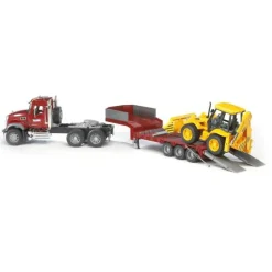 Bruder Mack Semi Granite Low Loader with JCB Backhoe & Hard Hat Kit