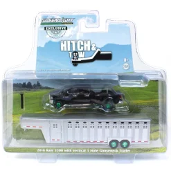 Chase Unit ~ 1/64 2018 Ram 3500, Black with Polished Aluminum 3 Hole Gooseneck Livestock Trailer