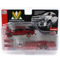 Chase Unit ~ 1/64 Cherry Red 2019 Ford F-150 with Red Trailer & Red Wheels by Auto World