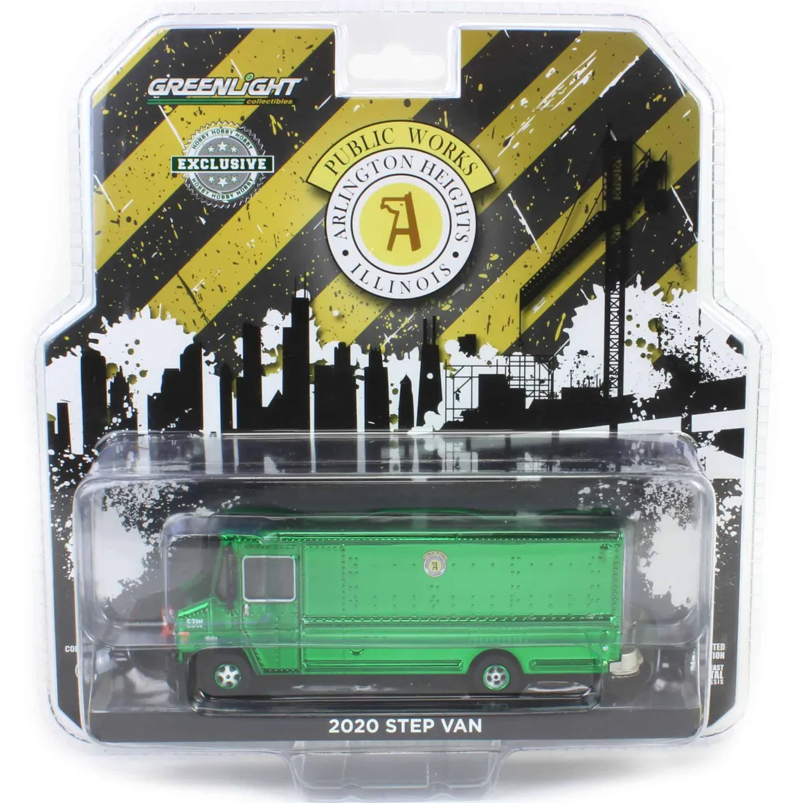 Chrome Green Machine ~ 1/64 2020 Step Van with Traffic Cone Mounts, Village of Arlington Heights, Hobby Exclusive