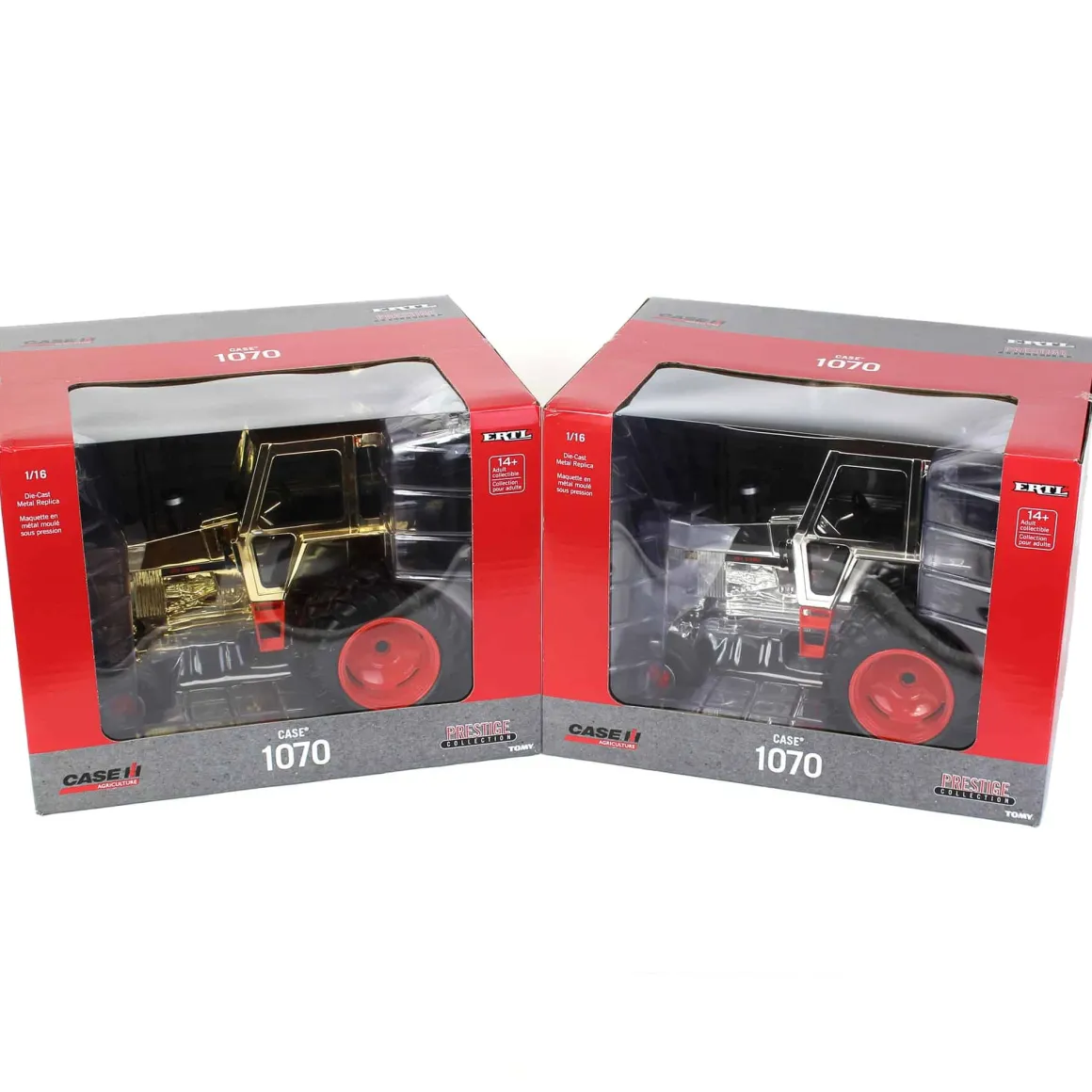 Chrome Set of 2 ~ 1/16 Case 1070 2WD with Cab & Rear Duals, ERTL Prestige Collection Limited Edition