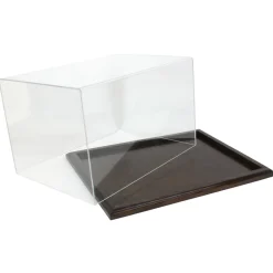 Clear Acrylic Display Case with Dark Stained Wooden Base, 16in x 12in x 10in
