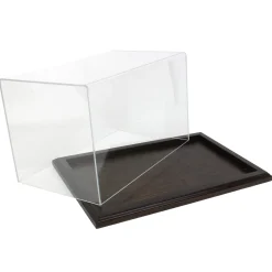 Clear Acrylic Display Case with Dark Stained Wooden Base, 14in x 8.5in x 8in