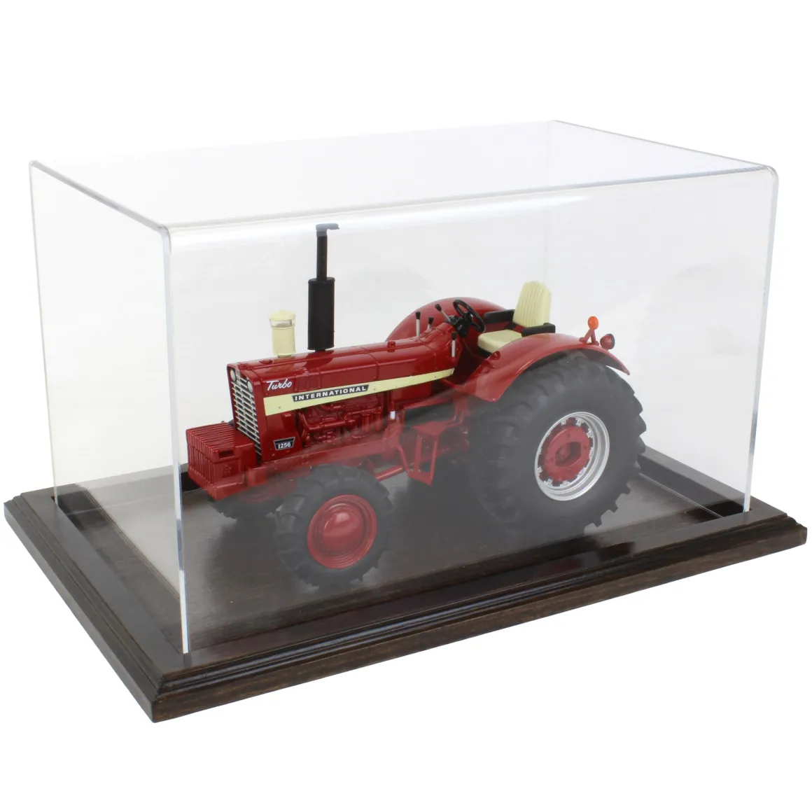 Clear Acrylic Display Case with Dark Stained Wooden Base, 14in x 8.5in x 8in