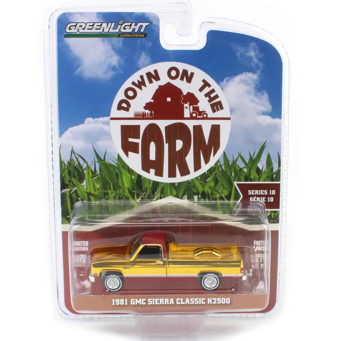 Gold Chrome Super Chase ~ 1/64 1981 GMC Sierra Classic K2500, Neutral & Dark Carmine Red Deluxe Two-Tone, Down on the Farm Series 10
