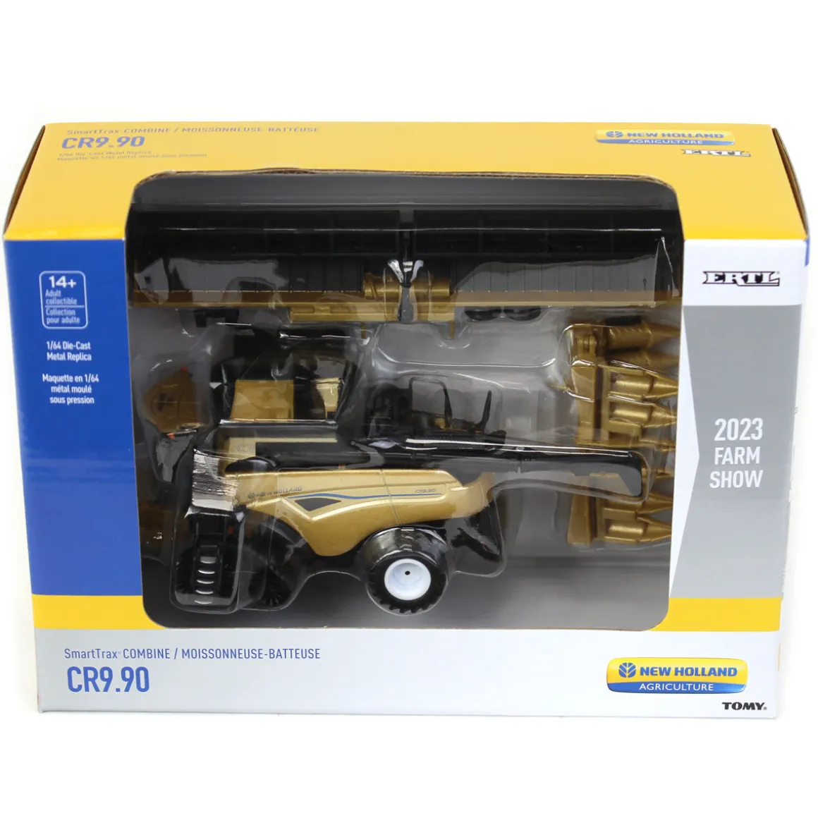 Gold Painted Chase Unit ~ 1/64 New Holland CR9.90 Tracked Combine w/ Corn & Grain Heads, 2023 Farm Show
