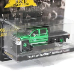 Green Chrome Chase Unit ~ 1/64 2016 Chevrolet Silverado 3500 Flatbed Dually, White, B&B Toys Exclusive