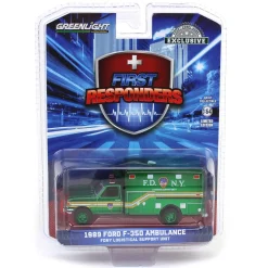 Green Chrome Chase Unit ~ 1/64 1989 Ford F-350 Ambulance - FDNY Logistical Support Unit, First Responders, Hobby Exclusive