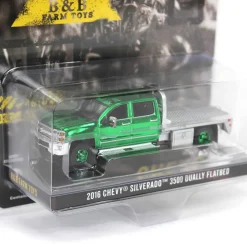 Green Chrome Chase Unit ~ 1/64 2016 Chevrolet Silverado 3500 Flatbed Dually, Blue, B&B Toys Exclusive