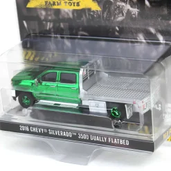Green Chrome Chase Unit ~ 1/64 2016 Chevrolet Silverado 3500 Flatbed Dually, Blue, B&B Toys Exclusive