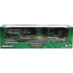 Green Chrome Chase Unit ~ 1/64 Lime Green Gooseneck Trailer with Red & White Conspicuity Stripes, Hobby Exclusive