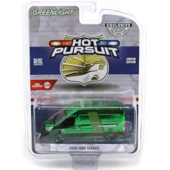 Green Chrome Super Chase ~ 1/64 2020 Ford Transit LWB High Roof, US Customs & Border Patrol, Hot Pursuit Special Edition