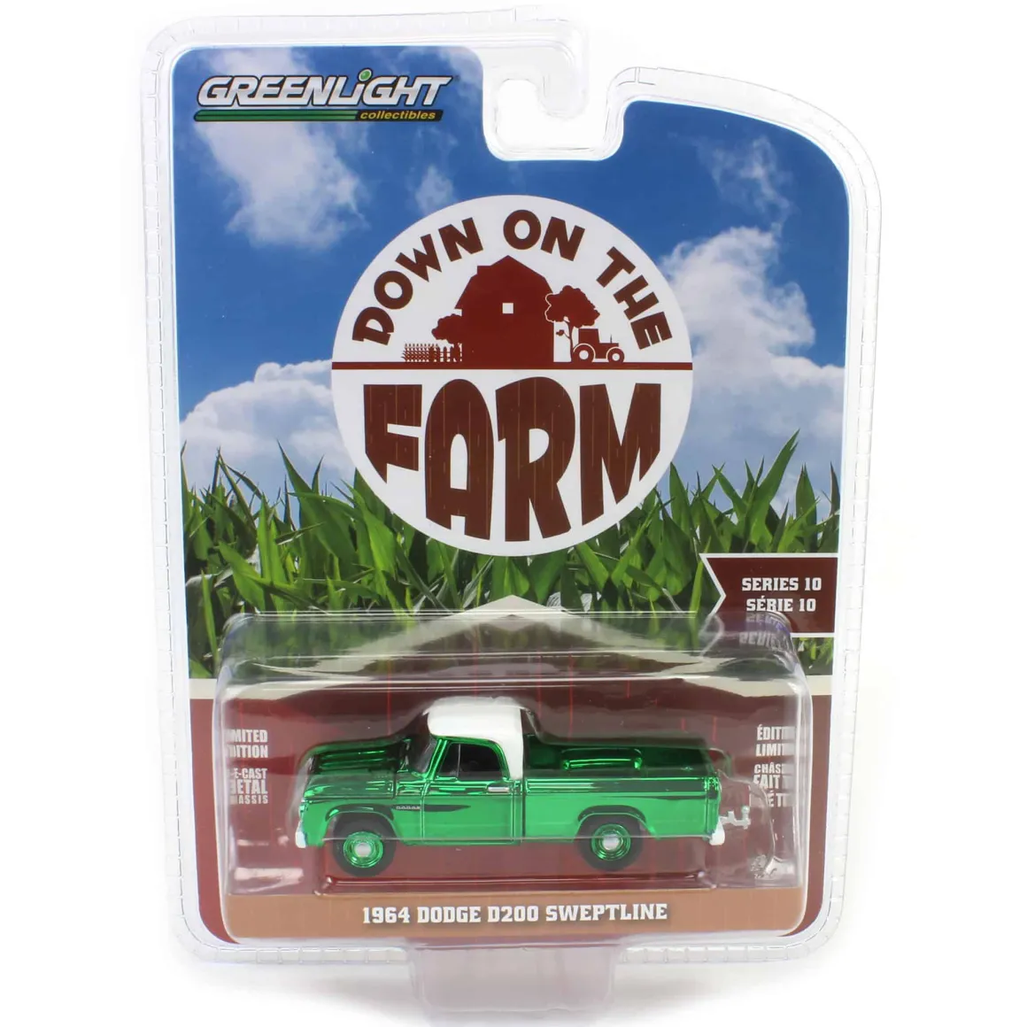 Green Chrome Super Chase ~ 1/64 1964 Dodge D-200 Sweptline, Turf Green & White, Down on the Farm Series 10