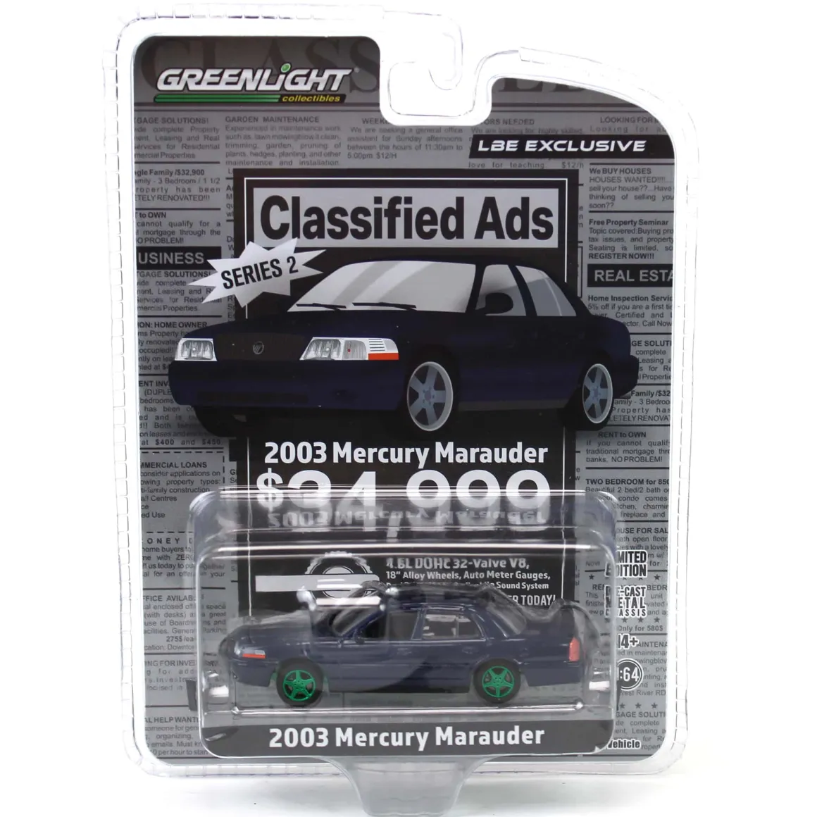 Green Machine ~ 1/64 2003 Mercury Marauder, Blue, Classified Ads Series 2, LBE Exclusive