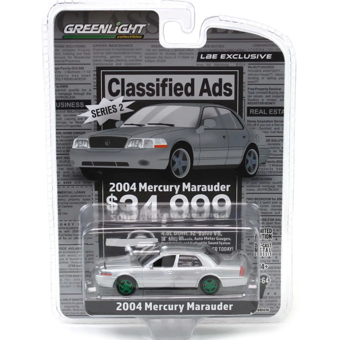Green Machine ~ 1/64 2004 Mercury Marauder, Silver, Classified Ads Series 2, LBE Exclusive