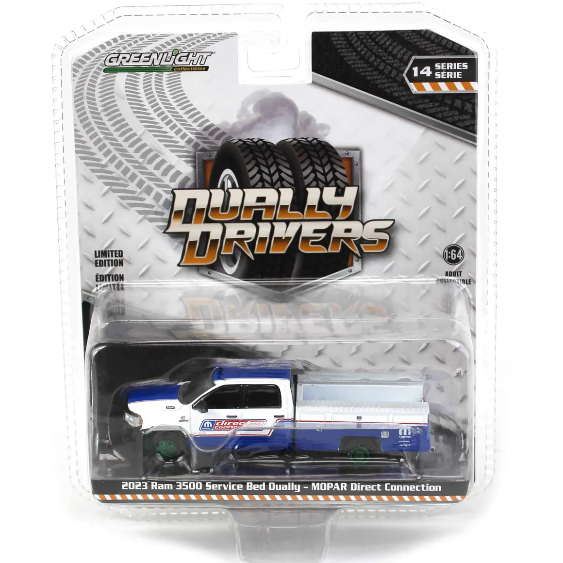 Green Machine ~ 1/64 2023 Ram 3500 Service Bed Dually, Mopar Direct Connection, Dually Drivers Series 14