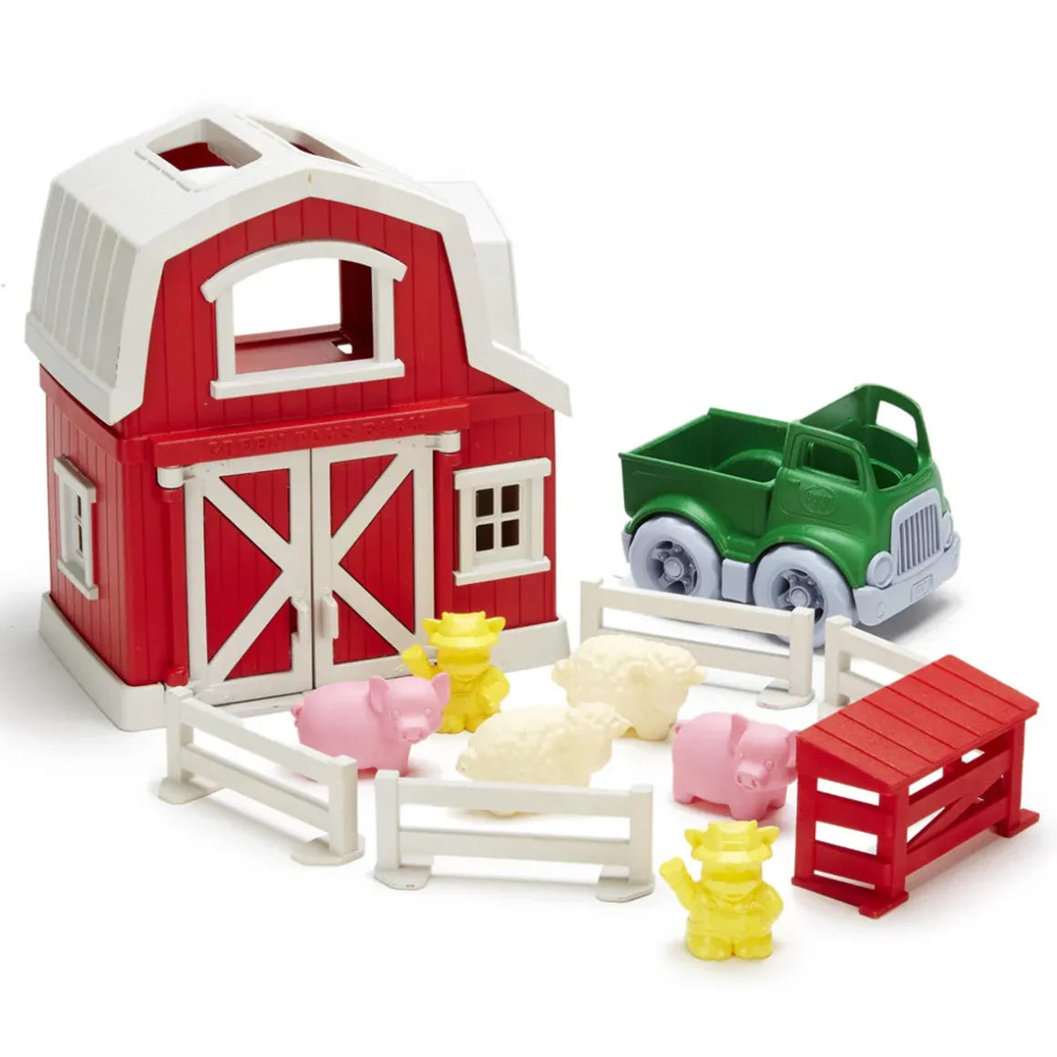 Green Toys Farm Playset with Barn, Pickup Truck, Animals & Fences